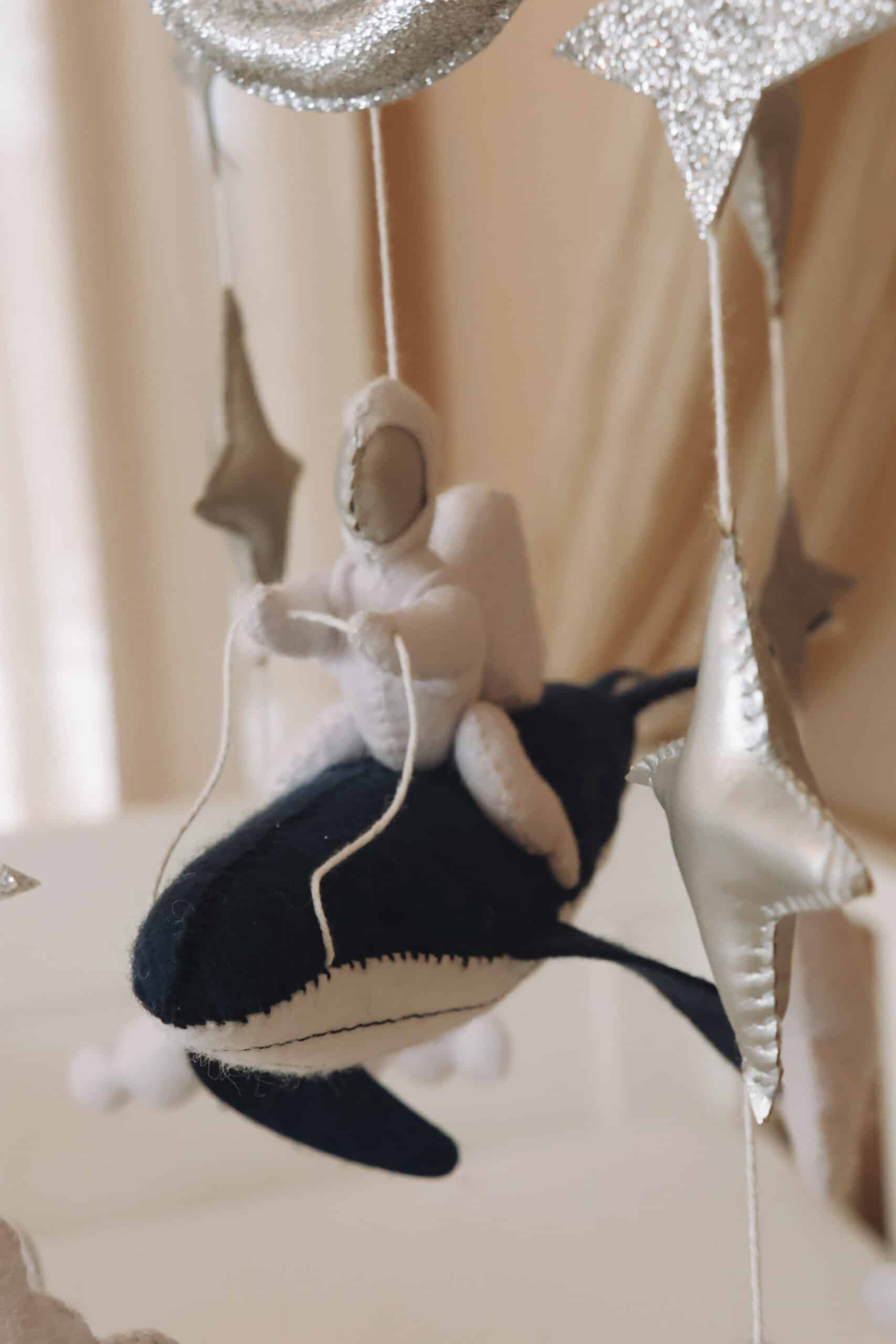 handmade space baby mobile close up