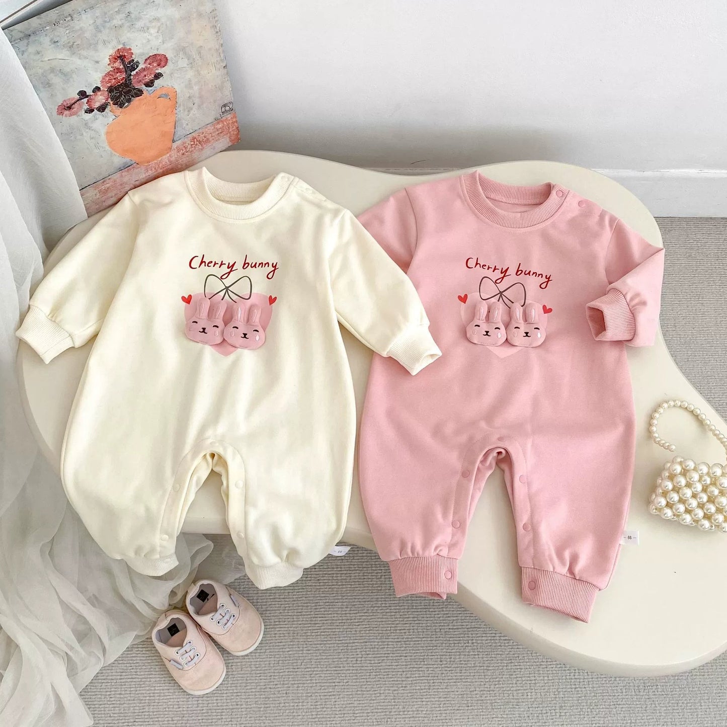 Autumn Arrival Baby Unisex Cartoon Long Sleeves Rabbits and Letters