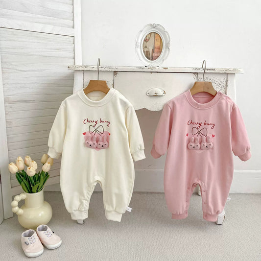 Autumn Arrival Baby Unisex Cartoon Long Sleeves Rabbits and Letters